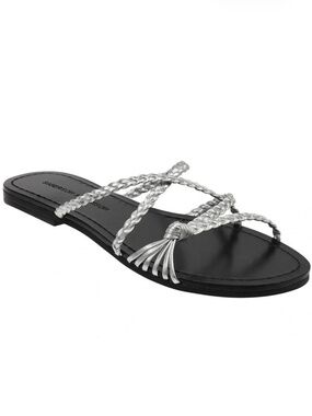 Sigerson Morrison Brock Silver Leather Flat Sandal Women’s Open Toe Mule Shoe 37
